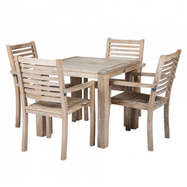 keten Waarneembaar Plateau Gebruikte set 4 teakhouten stoelen + tafel 90×90 cm. – Horeca Terras Service