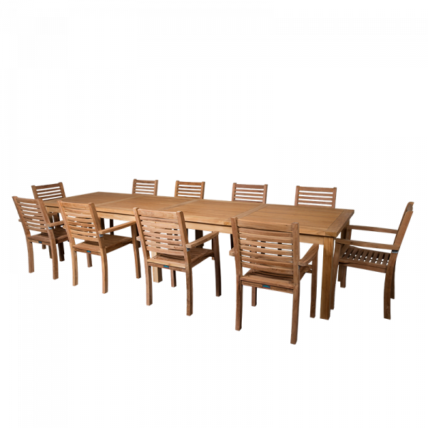 Showroommodel, 10 stoelen + tafel 350x100 cm.